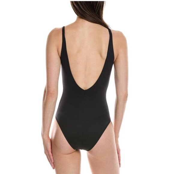 Melissa‎ Odabash Vegas One-Piece Lace Up Strappy Plunge Cut Out 10 Black - Picture 2 of 5